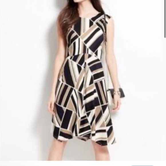 Ann Taylor Black and Cream Asymmetrical Dress nwt - Picture 1 of 7